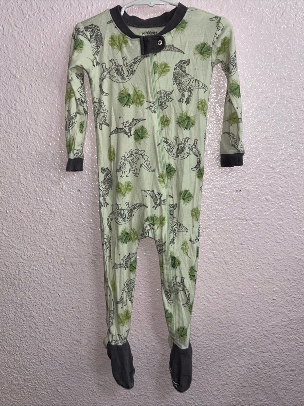 Burt's Bees Light Green Dinosaur Footed One-Piece Pajamas